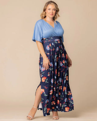 Havana Colorblocked Maxi Dress in Vibrant Navy Florals