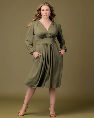 Diana Long Sleeve Midi Dress in Olive