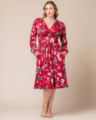 Diana Long Sleeve Midi Dress in Red Floral Print