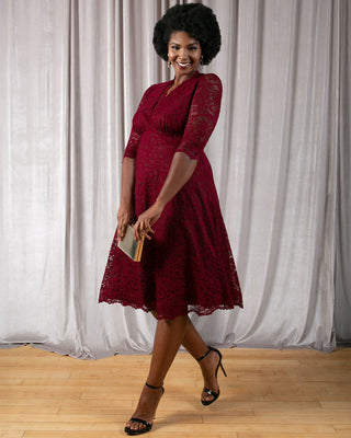 Mademoiselle Lace Cocktail Dress in Pinot Noir