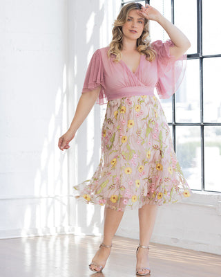 Lillian Embroidered Cocktail Dress in Dawn Garden