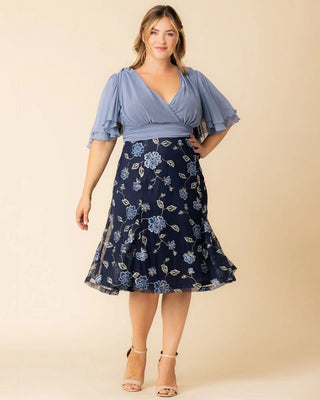 Lillian Embroidered Cocktail Dress in Navy Blue Blooms