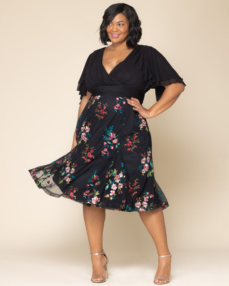 Plus Size Lillian Embroidered Cocktail Dress -Kiyonna