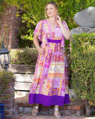 Mediterranean Breeze Boho Maxi Dress in Mixed Mosaic Print