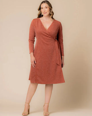 London Sweater Knit Wrap Dress in Cinnamon