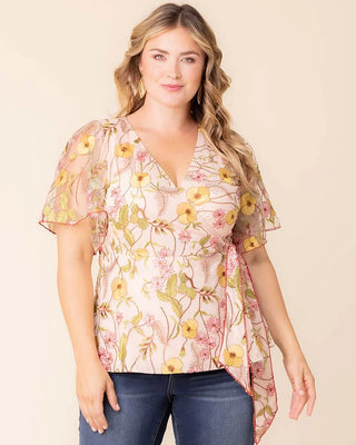Rosalie Embroidered Wrap Top in Dawn Garden