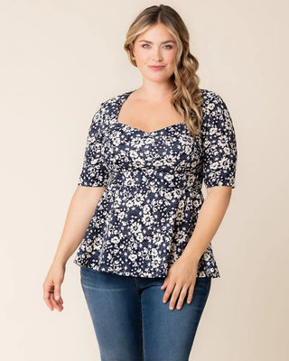 Posh Peplum Top in 
Aegean Blue Florals