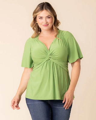 Abby Twist Front Top in Green Apple