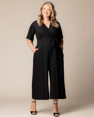 Evelyn Cropped Wide Leg Jumpsuit in Black Noir