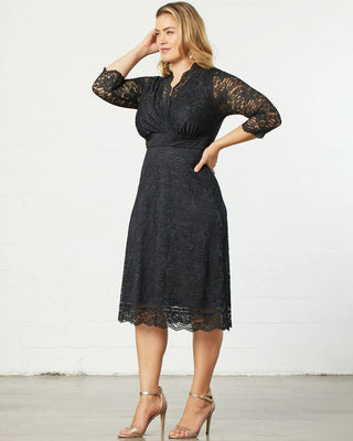 Scalloped Boudoir Lace Dress  in Black