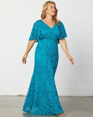 Duchess Lace Evening Gown  in Teal Topaz