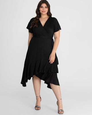 Rayna Plus Size Cocktail Wrap Dress in Black