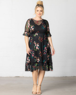 Wildflower Embroidered Dress in Onyx Blooms