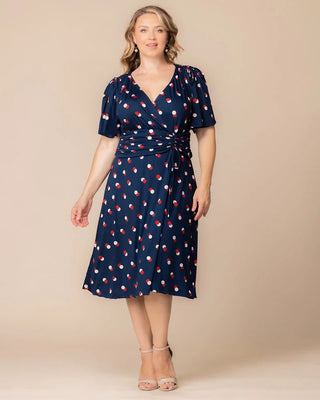 Jemma Ruched Tie Dress - Sale! in Navy Dot Duo