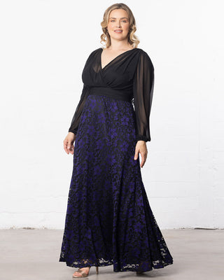 Mon Tresor Lace Evening Gown in Violet Noir Lace