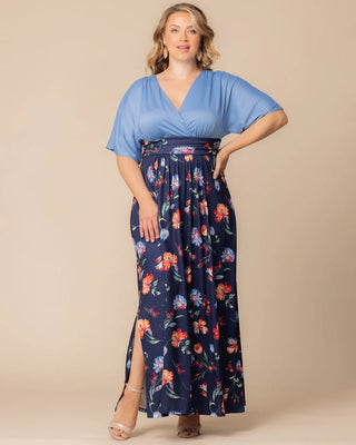 Havana Colorblocked Maxi Dress in Vibrant Navy Florals