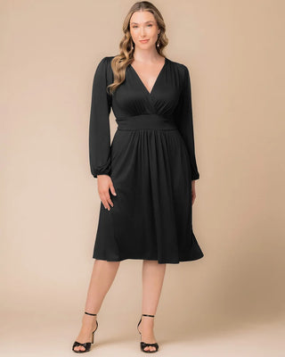 Diana Long Sleeve Midi Dress in Black Noir