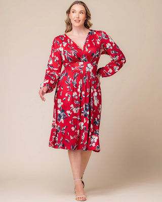 Diana Long Sleeve Midi Dress in Red Floral Print