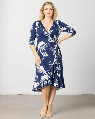 Flirty Flounce Wrap Dress in Navy Floral Print