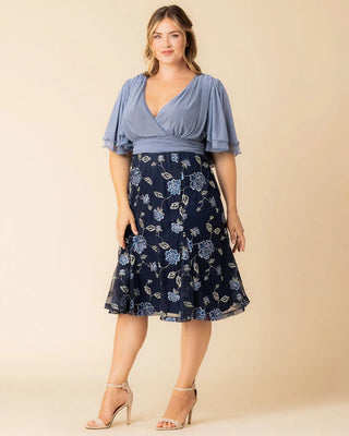 Lillian Embroidered Cocktail Dress in Navy Blue Blooms