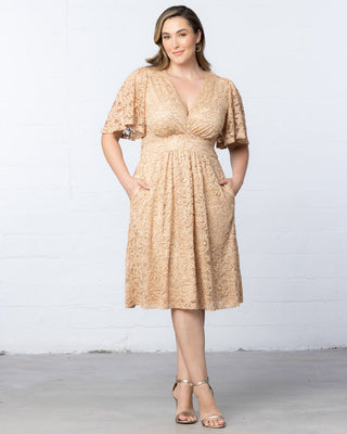 Starry Sequined Lace Cocktail Dress in Champagne