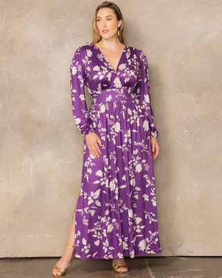 Kelsey Long Sleeve Maxi Dress in Purple Blooms
