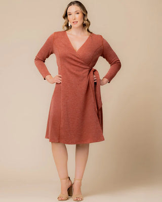 London Sweater Knit Wrap Dress in Cinnamon