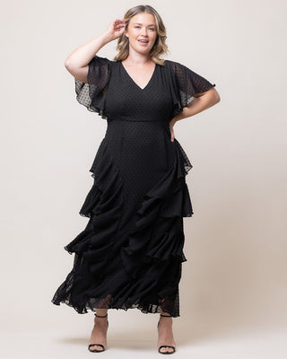 Tour de Flounce Chiffon Evening Gown in Onyx