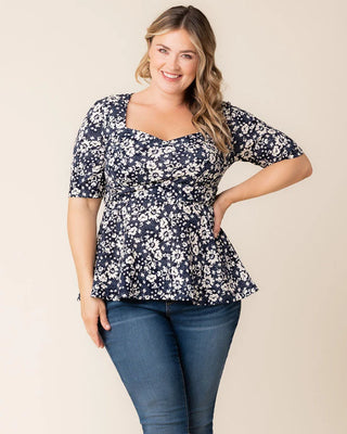 Posh Peplum Top in 
Aegean Blue Florals