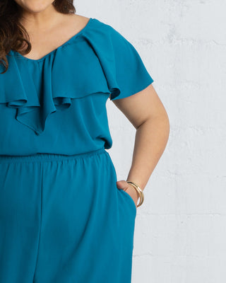 Avery Cropped Jumpsuit in Teal/Blue