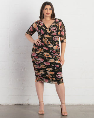 Betsey Ruched Dress  in Black Blossom Print