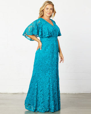 Duchess Lace Evening Gown  in Teal Topaz