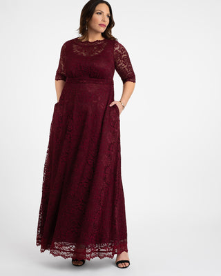 Leona Lace Gown in Red/Burgundy