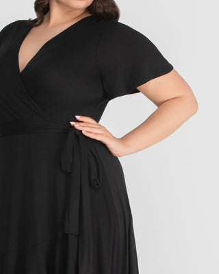 Rayna Plus Size Cocktail Wrap Dress in Black