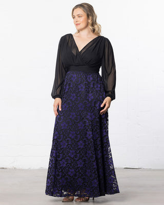 Mon Tresor Lace Evening Gown in Violet Noir Lace
