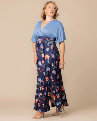 Havana Colorblocked Maxi Dress in Vibrant Navy Florals