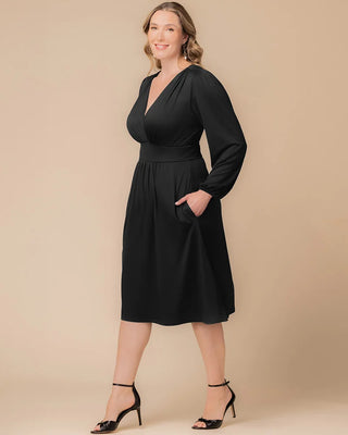 Diana Long Sleeve Midi Dress in Black Noir