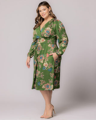 Diana Long Sleeve Midi Dress in Olive Floral Print