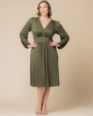 Diana Long Sleeve Midi Dress in Olive