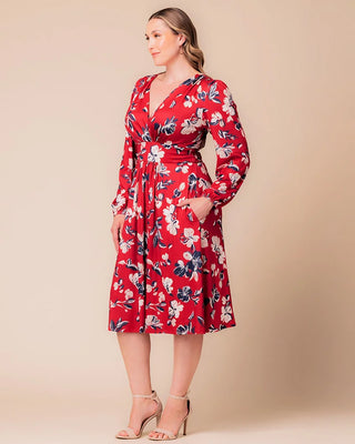 Diana Long Sleeve Midi Dress in Red Floral Print