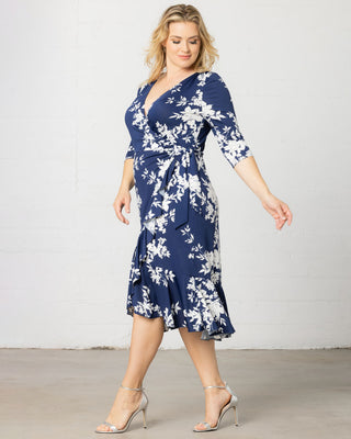 Flirty Flounce Wrap Dress in Navy Floral Print