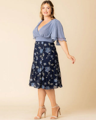Lillian Embroidered Cocktail Dress in Navy Blue Blooms