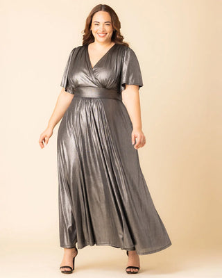 Evania Metallic Evening Gown in Pewter