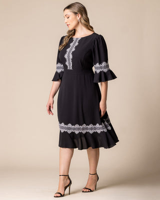 Villa Lace Trim Cocktail Dress in Black Noir