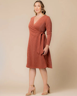 London Sweater Knit Wrap Dress in Cinnamon