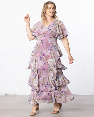 Tour de Flounce Chiffon Evening Gown - Sale! in Lilac Floral Print