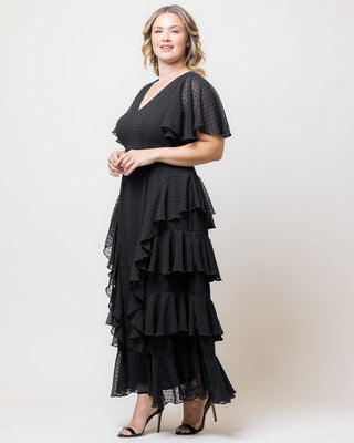 Tour de Flounce Chiffon Evening Gown in Onyx