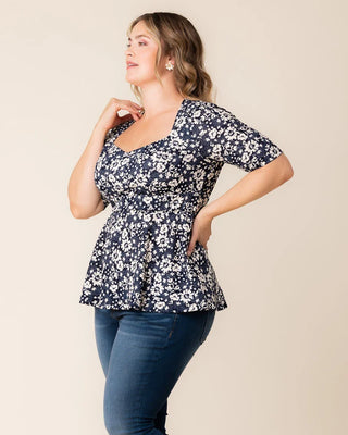 Posh Peplum Top in 
Aegean Blue Florals