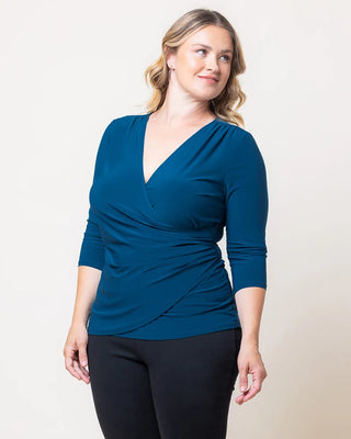 Femme Fatale Faux Wrap Top in Aegean Blue