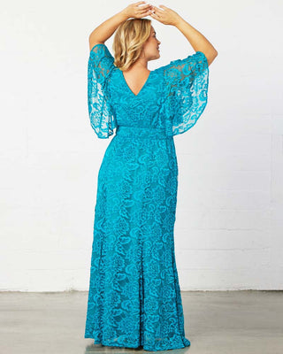Duchess Lace Evening Gown  in Teal Topaz